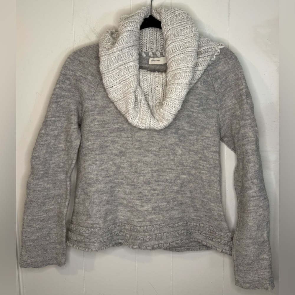 Sleeping on Snow Wide Cowlneck Knit Sweater Grey Wool Blend Pullover, Size S